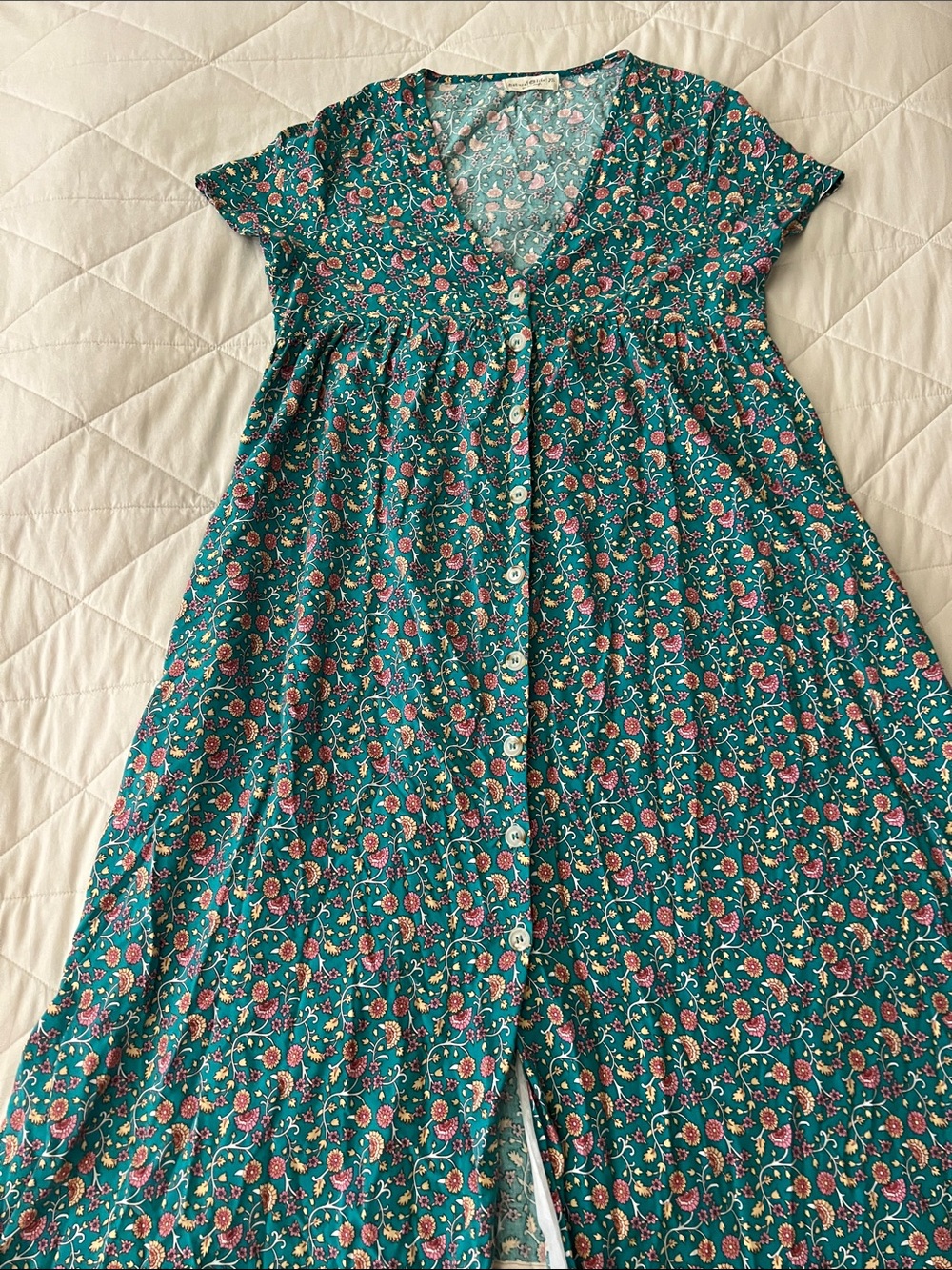 Natural Life Avery Midi Dress Floral Boho V-neck Pockets Turquoise Orange XS - Picture 4 of 15